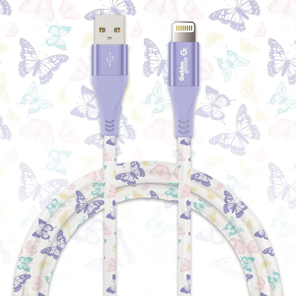 MFi Certified Lightning 4FT Printed Lightning Sync & Charge Cable (Pastel Butterfly) Compatible with: iPhone 13/iPhone 13 Pro/iPhone 13 Pro Max/iPhone 13 Mini/IPhone 12 Pro/iPhone 12 Pro Max/iPhone 12 mini/iPhone 12/iPhone 11
